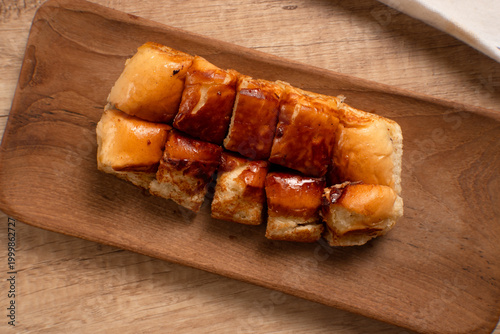 Roti Bakar Cokelat. Bread Toast with Chocolate Jam. Perfect for recipe, article, catalogue, or any commercial purposes. with copy space.