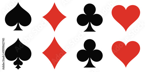 Suit deck playing cards isolated on white background, modern casino card suit collection, minimal flat design