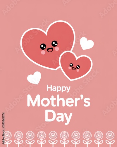 Cute heart characters Mother's Day love greeting card pastel design
