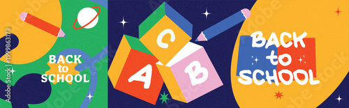 Back to school text in background with educational Post Banner