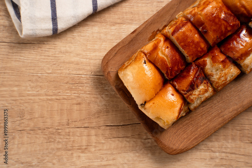 Roti Bakar Cokelat. Bread Toast with Chocolate Jam. Perfect for recipe, article, catalogue, or any commercial purposes. with copy space.