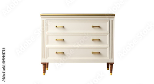 Pine wood chest of drawers with four drawers and vintage style legs, white finish, classic home furniture