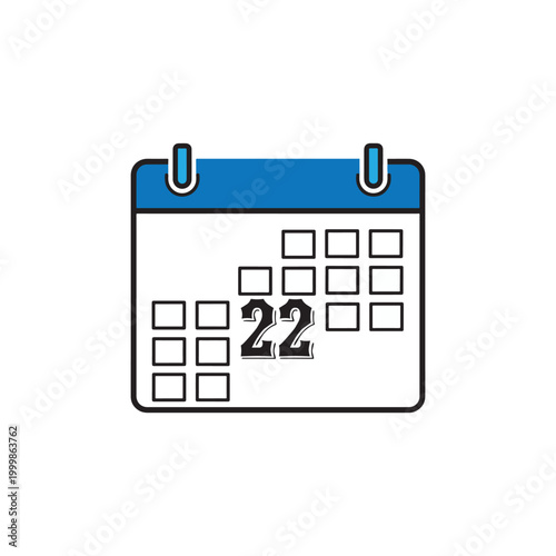 Flat style calendar icon with blue header highlighting the twenty-second day for schedule planning, event reminders, and organization.