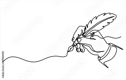 Canvastavla Minimalist Continuous Line Drawing Of Hand Holding Quill Pen Writing