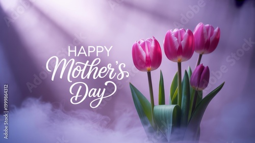 Happy Mothers Day tulip flowers soft pastel aesthetic greeting background
