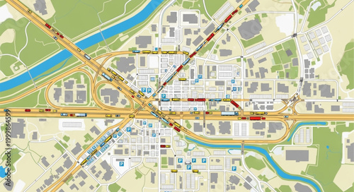 Detailed City Map with Roads and Waterways.