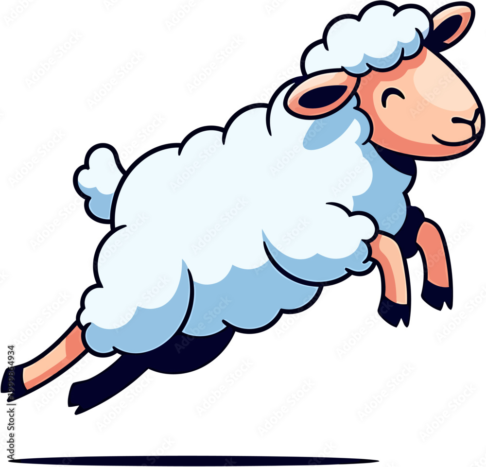 Obraz premium Vibrant cartoon sheep happily leaping through the air, embodying a sense of freedom and whimsical charm, perfect for storytelling or restful sleep concepts