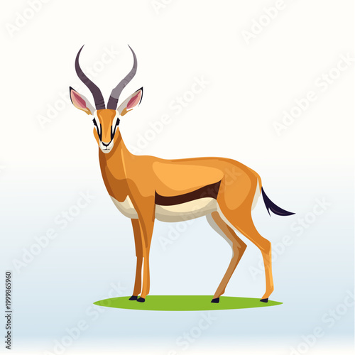 Brown Antelope With Large Horns Standing.