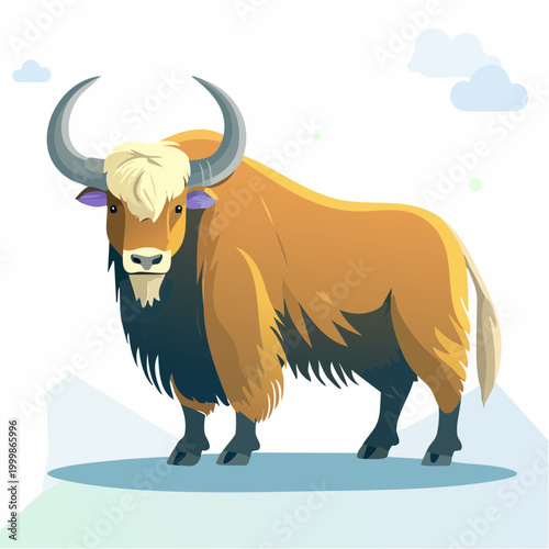 Yak standing on green ground looking.