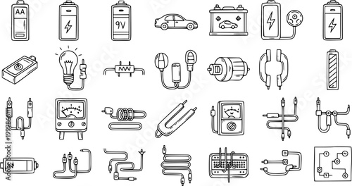 Принти на полотні Hand-drawn Electrical and Electronic Components Doodle Line Art