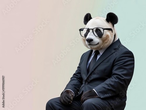 Professional panda in a business suit wearing glasses