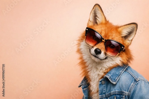 Stylish fox wearing sunglasses and a denim jacket