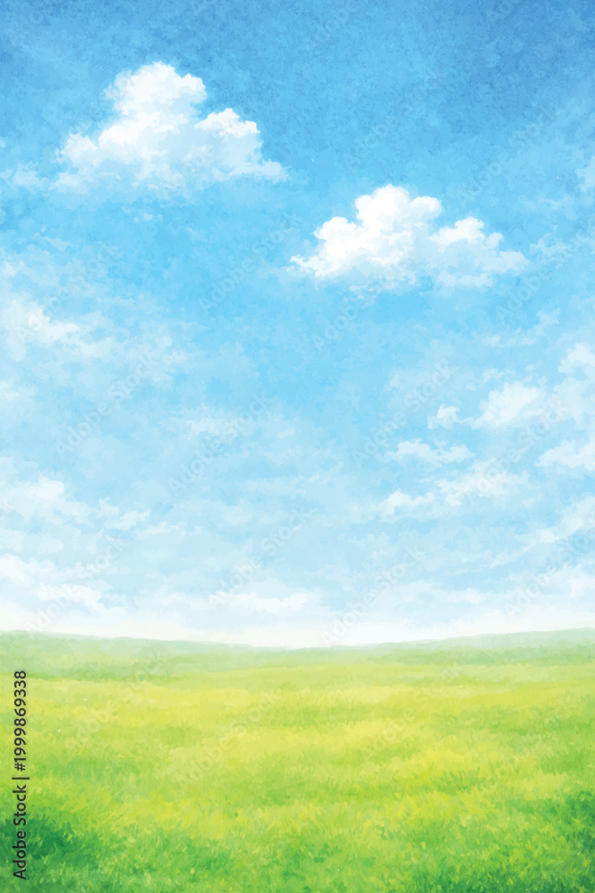 Fototapeta premium blue sky green fields watercolor background
