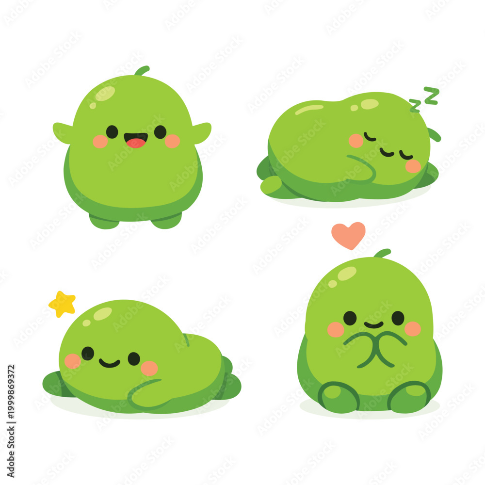 Obraz premium green cute kawaii baby bean mascot