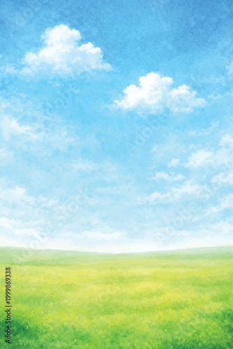 blue sky green fields watercolor background