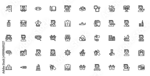 Health and Hygiene icon set. Vector illustration pack featuring shower, medical mask, hand washing, vaccine, healthy food, cleaning, virus protection and more.