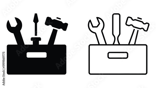 Tool case icon set, toolbox icon set, carpenter toolkit icon, hardware toolbox sign for  designs, modern construction and repair tools vector illustration
