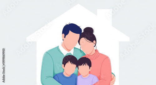 A loving family portrait embraced within the comforting silhouette of a home, symbolizing unity and belonging