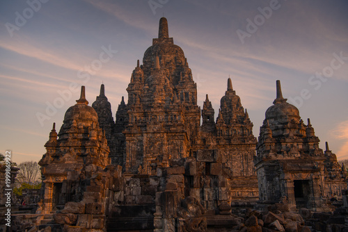 Photos Ancient Sewu Temple Complex in Warm Morning Light, Central Java Indonesia