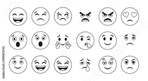 Collection of emoticon faces expressing various emotions with emotions expressions surprised laughing