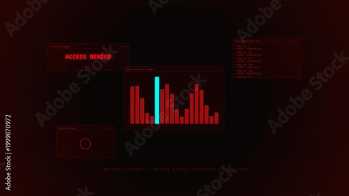 Dynamic Cybersecurity Monitoring Video Animation Showcasing System Lock and Data Analytics in a Futuristic Digital Interface