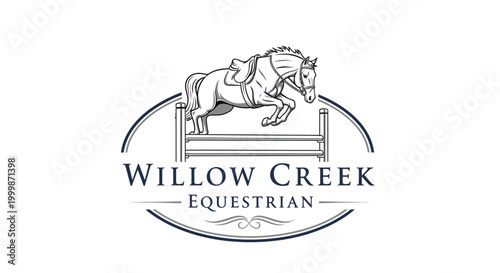 Elegant Equestrian Logo with Jumping Horse and Willow Creek Text.