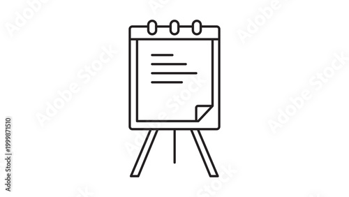 Foto Minimalist black line vector icon illustration of a flip chart on a tripod stand, perfect for business presentations, educational training, brainstorming sessions, and office workshops
