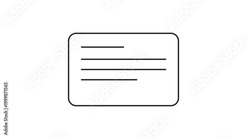 Minimalist black line vector icon of a Kanban card or task element, featuring a rounded rectangular border with horizontal text lines on a white background for project management and agile work.