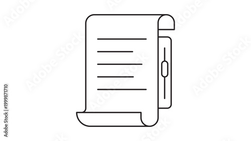 Page Scroll Vector Icon: A minimalist black line illustration of a document with text and a scroll bar on a white background, perfect for web design, UI elements, and digital document concepts.