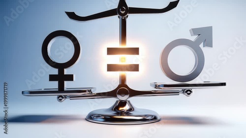 Gender equality scale balancing male and female symbols with glow