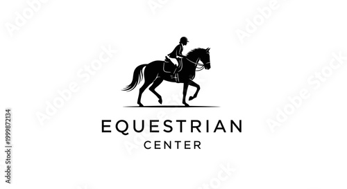 Equestrian Center Logo with Horse and Rider Silhouette.