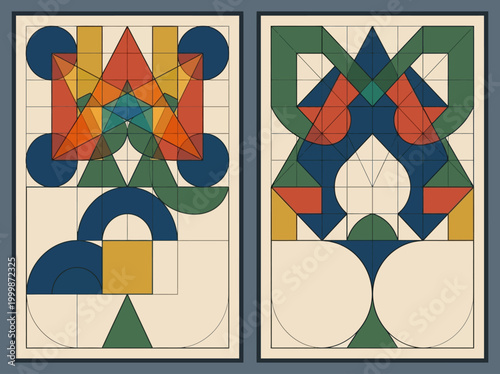 Tableau sur toile Abstract Bauhaus Style Geometric Poster Set, Mid-Century Modern Minimalist Art,