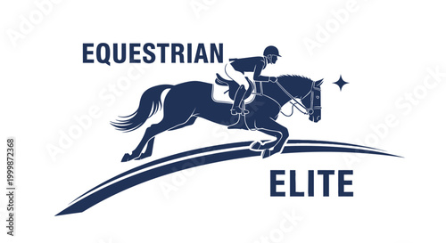 Equestrian Elite Horse and Rider Jumping Over Obstacle.