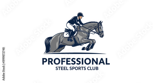 Equestrian show jumping horse and rider in mid-air over an obstacle.