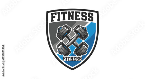 Fitness Gym Emblem with Crossed Dumbbells and Shield.