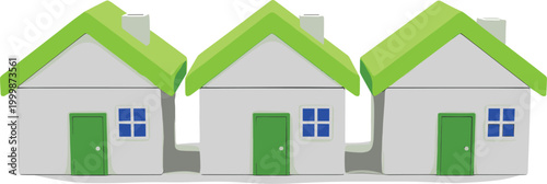 Row of eco friendly houses with green roofs representing sustainable housing development energy efficiency and environmentally conscious residential living concept