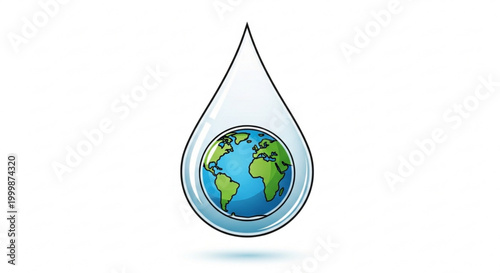 Earth globe encapsulated in a single water droplet symbolizing conservation and sustainability
