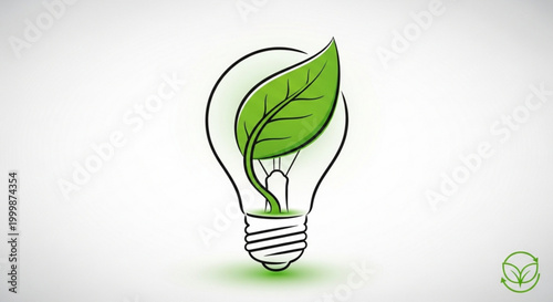 Eco friendly light bulb with green leaf inside symbolizing sustainable energy and environmental innovation on a clean white background