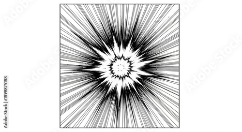 Black and white comic book style speed line burst effect.