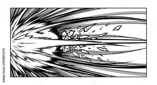 Manga comic book style speed line effect with debris.