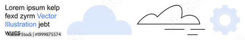 Cloud computing, data storage, technology processes, workflow optimization, IT solutions, system integration. Simple cloud and gear icons in flat and outline styles. Cloud computing and data storage
