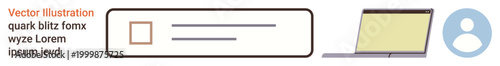 Web navigation, user account access, online search, digital work, interface design, technology. A search bar, user profile icon and a laptop. Web navigation and user account access concepts