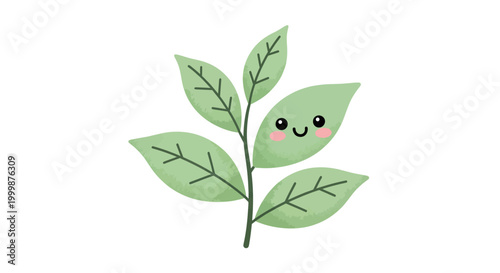 Delightful vector illustration of a smiling green leaf branch, embodying fresh plant life and the promise of a future blooming flower