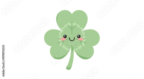 A charming illustration of a lucky clover flower with a cute face, symbolizing good fortune and nature's beauty