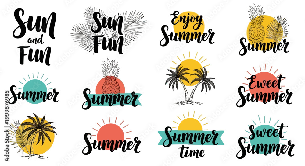 Obraz premium Collection of decorative summer themed typography labels and badge designs.