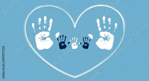 A symbol of love and unity Handprints forming a heart on a light blue background