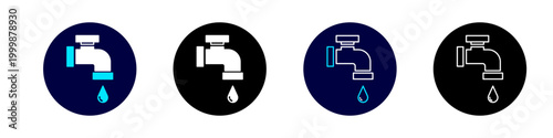 Tableau sur toile A water faucet icon represents water conservation and plumbing services, depicted as a solid glyph with a dripping water drop, on dark backgrounds