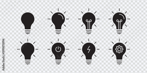 Black Light Bulb Icons Set