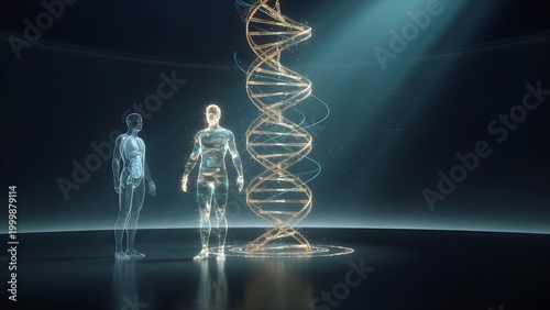 Golden DNA Helix Genomic Twin Cinematic Illustration