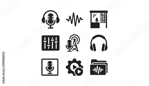 Tableau sur toile Audio production and professional sound recording icons with recording, software